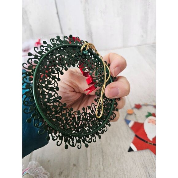Metal wreath Santa star snowflake Bell ornament Xmas set green - Picture 4 of 9
